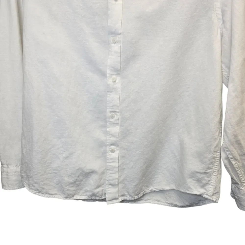Banana Republic Men's L Linen Blend Slim Fit White Button-Down Long Sleeve Shirt